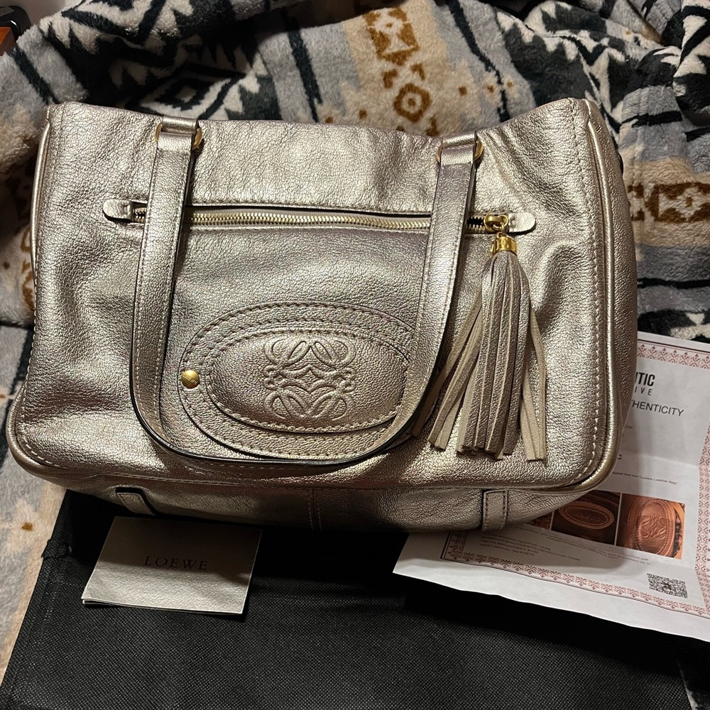 Loewe EUC Rare Anagram Madrid Gold Metallic Hand Bag COA*